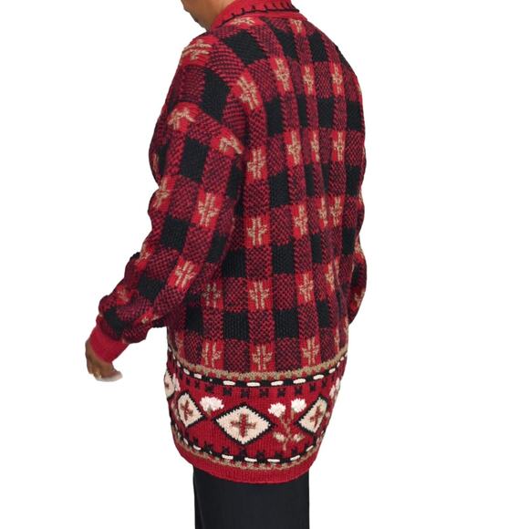 Vintage Northern Isles Cardigan Red Sweater Hand Knit Chunky Handknit Medium - Picture 6 of 13